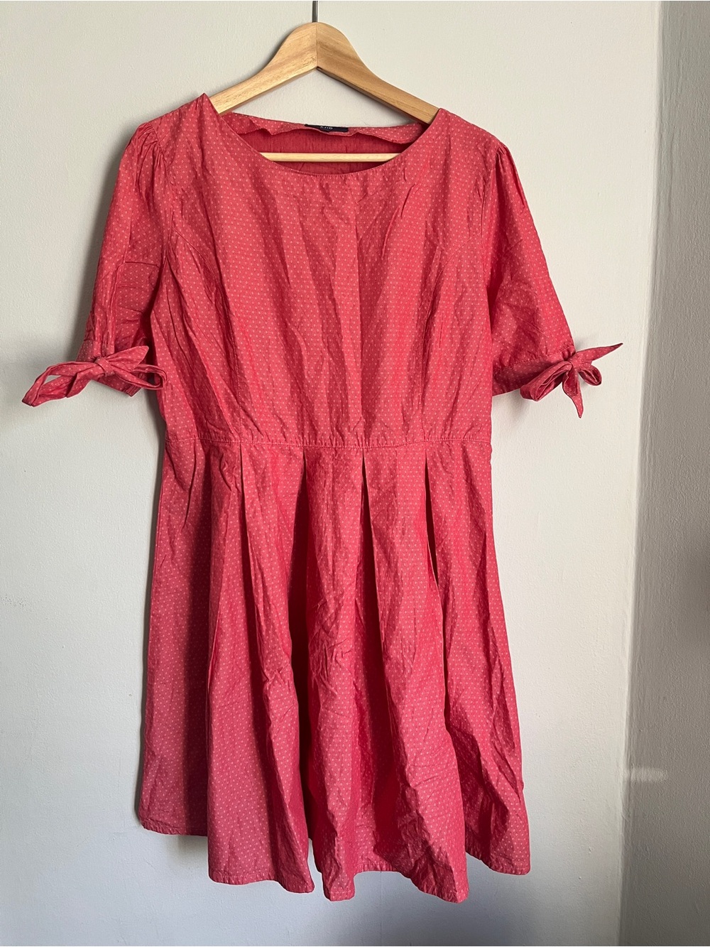 Women’s Midi Dress in Coral Pink with Tie Sleeves
